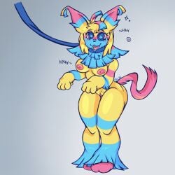 1:1 animate_inanimate anthro blushcrunch_studio breasts collar dandy's_world female fur genitals hair hi_res hypnosis leash leash_pull leashed_collar living_pinata mind_control multicolored_body multicolored_fur nipples pinata pink_nipples pink_vulva roblox shaded solo spiral spiral_eyes theredlace thick_thighs thigh_gap tongue tongue_out vulva yatta_(dandy's_world)