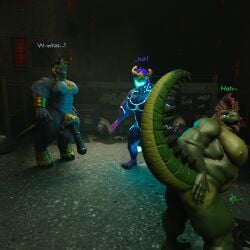 alligator alligatorid anthro ass aurelion_sol_(lol) balls belly big_belly blue_body bone crocodile crocodilian digital_media_(artwork) dragon eastern_dragon english_text ferus_(locke_raile) genitals green_body group hair hi_res horn invader_(invaderthegator) invalid_tag league_of_legends lizard looking_at_viewer male male/male malunisisos mammal muscular muscular_male mythological_creature mythological_scalie mythology nipples nude oral_vore penis reptile riot_games scalie skull skull_head smile tail taur teeth tencent text tongue trio vore