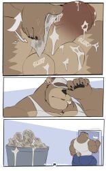 2023 5_fingers abs absurd_res after_masturbation after_orgasm anthro ass balls barazoku bear better_version_at_source biceps big_balls big_penis biped blep bodily_fluids bottomless bottomwear butt_muscles chest_tuft cleaning cleaning_cock cleaning_genitals clothed clothing comic cum cum_drip cyan_background deltoids dripping fingers forearm_muscles foreskin fully_clothed fur fur_markings genital_fluids genitals glans half-erect hat hat_only headgear headgear_only headwear headwear_only hi_res holding_clothing holding_hat holding_headgear holding_headwear holding_object humanoid_genitalia humanoid_hands humanoid_penis male mammal markings masturbation monotone_body mostly_nude mouth_closed multiple_scenes musclegut muscular muscular_anthro muscular_male neck_tuft neutral_expression nude obliques onomatopoeia open_door orgasm overweight paper partially_clothed patreon patreon_logo patreon_username pecs penile penile_masturbation penis precum precum_drip quads seductive sequence shirt sigh simple_background snort solo sound_effects stocky tail tail_markings tail_tuft teasing text tongue tongue_out toony topwear triceps tuft twitter twitter_logo undershirt vein veiny_penis vitashi walking