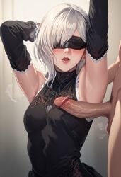 1girls ai_generated armpit_sex armpits armpits_fetish arms_up ass black_clothing black_elbow_gloves child_bearing_hips covered_eyes curvaceous curvaceous_ass curvaceous_body curvaceous_female curvaceous_figure curvaceous_hips curvaceous_thighs curvy curvy_body curvy_female curvy_figure curvy_hips curvy_thighs elbow_gloves female female_focus medium_hair nier nier_reincarnation parted_lips penis penis_on_armpit thick thick_hips thick_legs upper_body waifu white_hair yorha_10h