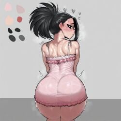 ass back_view big_ass blush female female_only momo_yaoyorozu my_hero_academia sweating white_background xmito