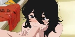 1boy 1girls blowjob blush censored fellatio highres kyoumoto_(look_back) look_back_(manga) messy_hair naked naked_female naked_male pov sadieyule tagme video