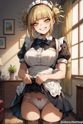 1girls ai_art ai_assisted ai_generated artist_name bags_under_eyes bedroom black_ribbon black_thighhighs blonde_female blonde_hair blunt_bangs blush blushing_at_viewer breasts cat_eyes clothes_lift clothes_pull clothing double_bun fangs female female_only hair_bun lifting_skirt light-skinned_female light_skin maid maid_headdress maid_outfit maid_uniform medium_breasts messy_hair narrowed_eyes panchira panties pantsu perfect_body rexmagi ribbon_panties short_hair showing_panties sidelocks skirt_lift skirt_up smile smirk smirking thighhighs thighs underwear waiting_for_sex watermark white_panties white_underwear yellow_eyes