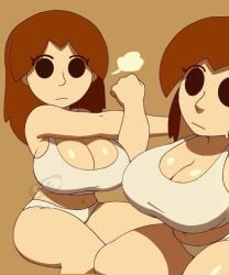 1girl after_workout armpit_peek arms blank_stare breedable brown_hair cleavage expressionless fat_ass female mii_gunner_(smash_4) mob_face pawg sideshow_circus stretching super_smash_bros. sweatdrops thick_thighs venus_body wall_eyed white_bra white_panties