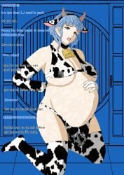 birth blue_hair cow_bikini cow_ears cow_print cow_print_bikini cowbell dialogue female fire_emblem fire_emblem:_three_houses lord_mango marianne_von_edmund pregnant pregnant_belly pregnant_female super_belly what_the_fuck