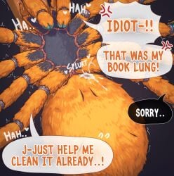 alten busujimabibi indie_virtual_youtuber indie_vtuber virtual_youtuber vtuber vtuberfanart drider arachne arachnid_taur spider_girl lying_on_back dialogue dialogue_bubble english_text english english_dialogue anatomically_correct anatomically_correct_genitalia anatomically_correct_pussy cum semen semen_on_body semen_on_lower_body semen_on_legs leaking_cum after_sex