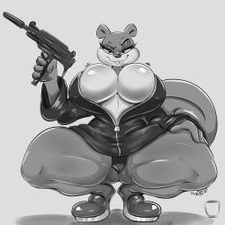 1girls big_breasts breasts cameltoe cleavage digitaldomain123 female female/solo gun nickelodeon panties sandy_cheeks solo spongebob_squarepants squatting squirrel
