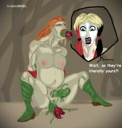 bad_girl birth bisexual_female couple dc_comics girlfriends harley_quinn partially_clothed partially_nude plants poison_ivy pregnant pregnant_female super_villain surprised yuri