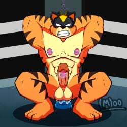 absurd_res anal anal_sex animal_humanoid balls clothed clothing dildo dildo_in_ass dildo_insertion dildo_sitting erection fan_character felid felid_humanoid feline fur genitals hi_res humanoid humanoid_genitalia humanoid_penis male mammal mammal_humanoid mask muscular muscular_male nude object_in_ass pantherine pantherine_humanoid penetration penis sex_toy sex_toy_in_ass sex_toy_insertion simple_background solo text tiger tiger_humanoid torito_moo wearing_mask wrestler