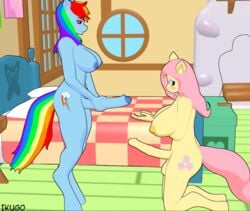 2girls 3d after_sex animal_ears animated anthro bed big_breasts big_penis big_testicles blonde_hair blue_eyes blue_hair blue_skin blush bouncing_testicles breasts cupped_hands dickgirl fluttershy_(mlp) foreskin friendship_is_magic furry futa_on_futa futanari handjob hooves horsecock horsecock_with_foreskin ikugo ikugo_(artist) intersex kneeling large_breasts large_penis masturbation my_little_pony nude orange_hair penis pink_hair purple_hair rainbow_dash_(mlp) rainbow_hair red_eyes red_hair rubbing standing straight_hair tail tattoo waiting yellow_hair yellow_skin