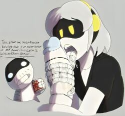 1boy1girl abrahamslapper blowjob cum murder_drones straight unatracctive_male v_(murder_drones)
