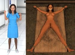 1girls 3d bondage clothed/nude completely_nude female female_only full_body fully_clothed gag gagged getyourclothesoff mattress nude nude_female nurse original solo