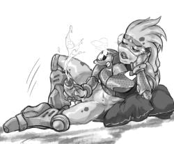 alien awesomenauts coco_nebulon cum cumming futa_on_female futa_only futanari glasses glasses_on_head hair_tentacles masturbation san20xxx