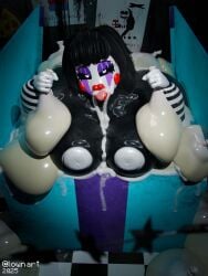 1female 1girls 3d 3d_(artwork) ass black_body black_hair breasts cum cum_everywhere cum_in_mouth cum_on_breasts cum_pool female filled_condom filled_condoms five_nights_at_freddy's five_nights_at_freddy's_2 fnaf hips huge_ass large_ass large_breasts lownart marionette_(fnaf) multiple_condoms puppet_(fnaf) puppet_(thepuppetlover) red_lips red_lipstick so_much_cum solo stripes tagme white_face