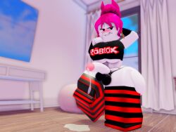 1futa 3d ass big_ass big_breasts blush breasts_out choker cum donquiotedd earrings ejaculation exposed_penis futa_focus futa_only futanari guest_(roblox) leaking_cum premature_ejaculation purple_hair roblox roblox_avatar robloxian self_upload solo stockings striped_legwear sweat white_body