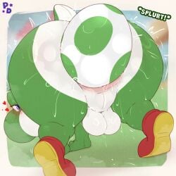 1:1 1boy absurd_res all_fours anthro anus ass ass_up backsack balls big_egg blue_eyes blush blush_lines bodily_fluids clothing countershade_butt countershading dinosaur egg egg_from_ass egg_in_ass egg_laying footwear footwear_only furry furry_male furry_only genitals green_body green_scales heart_symbol hi_res looking_back male male_only mario_(series) messy mostly_nude nintendo onomatopoeia pony_dreaming presenting presenting_anus presenting_hindquarters rear_view reptile scales shoes shoes_only short_tail solo solo_male sound_effects stretched_anus sweat sweatdrop tail text yoshi yoshi_(character)