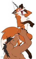 anal anthro blush bodily_fluids brown_body brown_fur canid canine clothing cross-eyed derp_eyes drooling dunce_cap duo equid equine feelferal fox fur hat headgear headwear hi_res horse intelligence_loss licking looking_pleasured male male/male male_rimming_male mammal nude_anthro nude_male open_mouth oral orange_body orange_fur orgasm_face rear_view rimming rimming_male saliva sex simple_background taztaroth tongue tongue_out white_background white_body white_fur