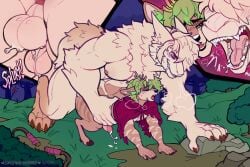 all_fours anal anal_sex anthro anthro_on_anthro anthro_penetrated anthro_penetrating anthro_penetrating_anthro antlers anus backsack balls bent_over big_dom_small_sub brown_body brown_fur canid canine closed_eyes deer detailed_background dominant dominant_anthro dominant_male duo ejaculation forest forest_background forest_sex from_behind_position fur genitals green_hair hair hi_res hooves horn humanoid_genitalia humanoid_penis larger_anthro larger_male male male/male male_penetrated male_penetrating male_penetrating_male mammal muscular muscular_anthro muscular_male mythological_canine mythological_creature mythology nature nature_background nipples open_mouth pecs penetration penile penile_penetration penis penis_in_ass plant rear_view sex sinisterheaven size_difference smaller_anthro smaller_male smaller_penetrated striped_body striped_fur stripes submissive submissive_anthro submissive_male tan_body tan_fur tree werecanid werecanine werecreature werewolf