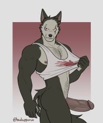 anthro appuruu ass athletic athletic_male barbell_piercing big_penis body_hair canid canine canis chest_hair circular_barbell_piercing clothing clothing_pull creepypasta domestic_dog ear_piercing eye_scar eyebrow_piercing facial_piercing facial_scar furrowed_brow genitals happy_trail hi_res humanoid_genitalia humanoid_penis husky male mammal miles_(amon-sydonai) nipples nordic_sled_dog nose_piercing nose_ring penis piercing portrait pubes ring_piercing scar shirt shirt_pull side_view smile smile.dog smirk solo spitz tail three-quarter_portrait topwear topwear_pull vein veiny_penis