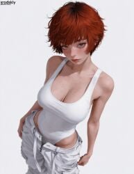 1girls ai_generated big_breasts bodysuit cleavage female hentai hips lipstick mature_female original_artwork original_character oversized_clothes pants pov pov_eye_contact sexy sexy_body sexy_pose short_hair srodskiy tagme tomboy top_view vulgar