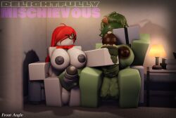 3d 3d_(artwork) 3d_model 3d_render black_glasses blush dark_green_hair delightfullymischievous double_handjob female futa_on_futa futa_only futanari giving_handjob glasses green_blush green_hair green_skin grey_nipples handjob heart holding_book holding_object indoors intersex naked naked_female naked_futa naked_futanari nude penis pre_cum reading reading_book rectangular_eyewear rectangular_glasses red_hair red_scarf roblox robloxian sitting sitting_on_couch sitting_on_sofa smegma stroking stroking_penis white_hearts white_skin white_skinned_female