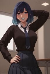 1futa 1futanari ai_generated ass big_ass big_breasts big_butt big_hips big_penis blue_eyes blue_hair blue_lipstick breasts cleavage dick dickgirl eyebrows eyelashes futa_only futanari grin grinning grinning_at_viewer hair hands-free huge_cock indoors kurokawa_akane lips long_hair looking_at_viewer makeup narrow_waist narrowed_eyes necktie nose oshi_no_ko penis seducing seductive seductive_eyes seductive_gaze seductive_look seductive_mouth seductive_pose seductive_smile shirt skirt smile smile_at_viewer smiley_face smooth_balls smooth_penis smooth_skin solo solo_dickgirl solo_focus solo_futa solo_futanari sweater sweater_vest testicles velonix vest
