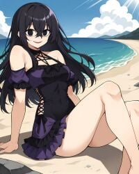 100_kanojo ai_generated black_hair blush empty_eyes female heart kimi_no_koto_ga_dai_dai_dai_dai_daisuki_na_100-nin_no_kanojo long_hair maid maid_headdress smile stabletomboy the_100_girlfriends_who_really_really_really_really_really_love_you zetsubouda_meru