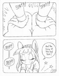 anthro ass big_butt blush blush_lines butt_slap circe_(artist) clothed clothed_anthro clothed_female clothing comic dialogue duo earth_pony english_text equid equine eyelashes female friendship_is_magic fully_clothed fully_clothed_anthro fully_clothed_female genitals hasbro horn horse mammal my_little_pony mythological_creature mythological_equine mythology nude nude_anthro nude_female pain pony pussy rarity_(mlp) salon slap spa spanking speech_bubble suri_polomare_(mlp) text unicorn vulva