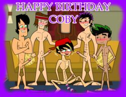 5boys after_orgasm american_dragon:_jake_long anal_beads anal_masturbation anal_object_insertion backwards_baseball_cap balls black_hair brown_eyes brown_hair bukkake character_request coby_(total_drama_island_do_over) crossed_arms crossover cum cum_drip cum_on_face cum_on_upper_body cumshot dildo disney disney_channel erection four_on_one gay green_eyes group_sex hair hand_on_ass hands_behind_head hat headband headgear human human_only indoors inside jake_long legs_held_open long_dildo long_penis male male/male male_only nude penis penis_size_difference size_difference smiles spread_legs sweat tattoos teeth testicles total_drama_island trent_(tdi) two_tone_hair tyler_(tdi) vibrator yaoi