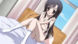 bed bedroom black_hair katsura_kotonoha nude school_days shy solo strip_battle_days tagme