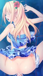 blonde_hair blush breasts censored closed_eyes female flower game_cg hair_flower hair_ornament highres kagurazaka_namine koutaro long_hair mosaic_censoring open_mouth ornament penis sex tropical_vacation twinkle_soft