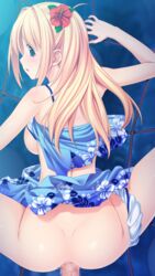 blonde_hair blue_eyes blush breasts censored female flower game_cg hair_flower hair_ornament highres kagurazaka_namine koutaro long_hair mosaic_censoring open_mouth ornament penis sex tropical_vacation twinkle_soft