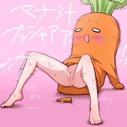 blush bottomless carrot female_ejaculation ougi pussy pussy_juice spread_legs uncensored