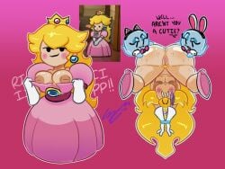 3girls anus ass blonde_hair boo_(mario) dialogue lab18subfloor lahla mario_(series) nintendo paper_mario paper_mario:_the_thousand-year_door paper_peach peeka princess_peach smug smug_face sweat sweatt text upside-down