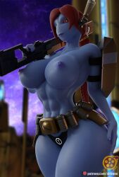 3d abs alien alien_girl alien_humanoid almost_naked ammo_belt belt big_ass big_breasts blue_body blue_skin breasts_bigger_than_head bubble_butt building building_background buildings exposed exposed_breasts exposed_panties fit fit_female gun hand_on_hip impractical_armor long_hair military nail_polish panties plasma_gun plasma_rifle ponytail practically_nude red_eyes red_hair revealing revealing_clothes sfrogue shoulder_pads skimpy skimpy_clothes soldier starry_sky stars tau thick_thighs warhammer_(franchise) warhammer_40k warrior weapon weapon_over_shoulder wide_hips xeno xenophilia