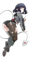 ass bending_over bent_over hi_res hoyoverse jane_doe_(zenless_zone_zero) kiritzugu looking_at_viewer looking_back ripped_clothing ripped_pantyhose short_shorts tail zenless_zone_zero