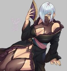 big_breasts earrings fan looking_at_viewer original piercing piercings pose ryo_agawa thick_thighs thighs veil