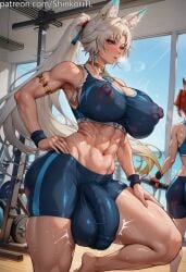 1futa 1futanari abs ai_generated armpit big_ass big_balls big_breasts big_butt big_nipples big_penis bike_shorts blue_eyes blush bracelet breasts choker earrings flaccid flaccid_penis fox_ears fox_girl futa_only futanari futanari gym hair hand_on_hip huge_balls huge_breasts huge_cock huge_cock huge_nipples jewelry large_penis long_hair motion_lines muscular muscular_futanari navel nipple_bulge nipples nipples_visible_through_clothing penis puffy_nipples shinkoritl skin_tight skindentation solo solo_focus solo_futa spats sports_bra sports_shorts sportswear standing standing_on_one_leg steaming_body steamy steamy_breath sweat sweatdrop sweating sweaty sweaty_body toned toned_futa white_hair