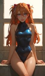 1girls ai_generated asuka_langley_sohryu bangs blue_eyes blue_swimsuit breasts brown_hair hair_ornament high-waist_swimwear leotard looking_at_viewer medium_breasts navel navel_visible_through_clothes neon_genesis_evangelion one-piece_swimsuit orange_hair seductive seductive_eyes seductive_look sitting smile solo solo_female solo_focus stable_diffusion swimsuit swimwear tagme tight_clothes tight_clothing twintails