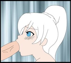 1boy 1girls fellatio female female_focus mrjokerpt oral penis rwby solo_focus straight unknown_male weiss_schnee white_hair