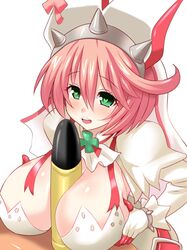 1girls ahoge anime_style arc_system_works between_breasts bimbo blush breast_squeeze breasts bridal_veil bride bullet busty cleavage clover deep_skin dress elphelt_valentine female four-leaf_clover gloves green_eyes guilty_gear guilty_gear_xrd heart heart-shaped_pupils huge_breasts konno_tohiro object_between_breasts open_mouth paizuri pink_hair ribbon sexually_suggestive short_hair smile spiked_bracelet spiked_hairband spikes veil voluptuous wedding_dress