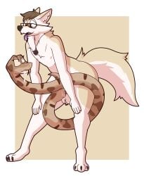 absurd_res animal_genitalia anthro anthro_on_feral anthro_penetrating anthro_penetrating_feral belle_(ikakins) bodily_fluids canid canine canis cloaca cloacal cloacal_penetration cum cum_from_mouth cum_in_cloaca cum_in_mouth cum_inside cum_through duo eyewear female feral feral_penetrated fluffy genital_fluids genitals glasses hi_res ikakins jewelry knot knotted_penis knotting male male/female male_on_feral mammal multi_nipple necklace nipples penetration penis reptile sabbyth scalie scruffy sex snake standing wolf zoophilia