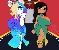 2d 2d_(artwork) 2female 2females 2futas 2girls afterparty animal_ears apathetic arm_on_head arm_up artist_name artist_signature background big_breasts big_ears black_hair blue_dress blue_eyes blue_eyeshadow blurry_background breasts bulge bulge_focus bulge_through_clothing bulge_under_clothes cleavage clothed clothes clothing color colored colored_background crown curvy curvy_female curvy_figure curvy_hips dark-skinned_futa dark_skin detached_sleeves detailed_background digital_art digital_drawing digital_drawing_(artwork) digital_media digital_media_(artwork) dress dress_bulge dress_shoes ear_piercing earrings eyebrow_raise eyebrows_raised eyelashes eyeshadow footwear freckles freckles_on_face fur futa futa_focus futa_on_futa futa_only futa_with_futa futanari gift_art gloom_(expression) gradient_clothes green_dress green_eyes hair hair_covering_eye hair_covering_one_eye hallway imminent_sex indoors latina light_blue_eyes lighting long_eyelashes long_hair looking_at_another looking_at_bulge looking_at_each_other looking_at_penis looking_down looking_down_at_penis mario_+_rabbids mario_+_rabbids:_sparks_of_hope mii multiple_futa narrowed_eyes nintendo obscured_genitals obscured_penis onyx_twilight original_character purple_dress rabbid rabbid_rosalina rabbit_ears revealing_clothes seductive_look setaishia_(onyx_twilight) short_hair shortstack side_by_side sideboob simple_background sleeves smug smug_expression tanned tanned_female tanned_skin thick_thighs thighs vip_area walking white_fur white_shoes yellow_dress yellow_shoes