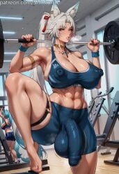 1futa 1futanari abs ai_generated arm_strap armpit big_ass big_balls big_breasts big_butt big_nipples big_penis bike_shorts blue_eyes blush bracelet breasts choker earrings flaccid flaccid_penis fox_ears fox_girl futa_only futanari futanari gym hair huge_balls huge_breasts huge_cock huge_cock huge_nipples jewelry large_penis lifting long_hair motion_lines muscular muscular_futanari navel nipple_bulge nipples nipples_visible_through_clothing parted_bangs penis puffy_nipples shinkoritl skin_tight skindentation solo solo_focus solo_futa spats sports_bra sports_shorts sportswear standing standing_on_one_leg steaming_body steamy steamy_breath sweat sweatdrop sweating sweaty sweaty_body toned toned_futa white_hair