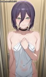 1girls 2026 ai_generated blush chainsaw_man female green_eyes half_naked half_nude hattori34 reze_(chainsaw_man) sexy shower smile towel wet wet_body wet_skin