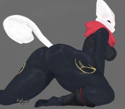 ass big_ass big_breasts big_thighs black_body bodysuit feet female female furry magthender mask masked ninja scarf sideboob tsuuki_(crowsputin) white_fur