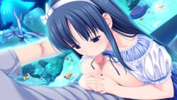 black_eyes black_hair breasts censored fellatio female fish fukami_nagisa game_cg highres koutaro large_breasts long_hair mosaic_censoring oral paizuri penis tropical_vacation twinkle_soft