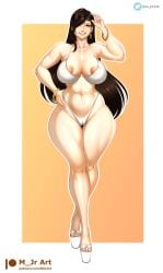 1girls cameltoe child_bearing_hips cleavage eyewear_on_head final_fantasy_vii hand_on_hip huge_breasts lifting_sunglasses looking_at_viewer m_jr_art platform_heels red_eyes smile sunglasses thick_thighs thong tifa_lockhart voluptuous