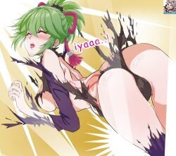 1girls artomonp ass big_ass big_breasts blush breasts female genshin_impact green_hair kuki_shinobu large_breasts solo solo_female tattoo thick_thighs thighs torn_clothing