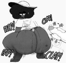 2boys ass_focus clapping_cheeks dark-skinned_femboy dark-skinned_male dark_skin fazzinart femboy hat huge_ass jayden_(fazzinart) leotard masturbation sissy sunhat